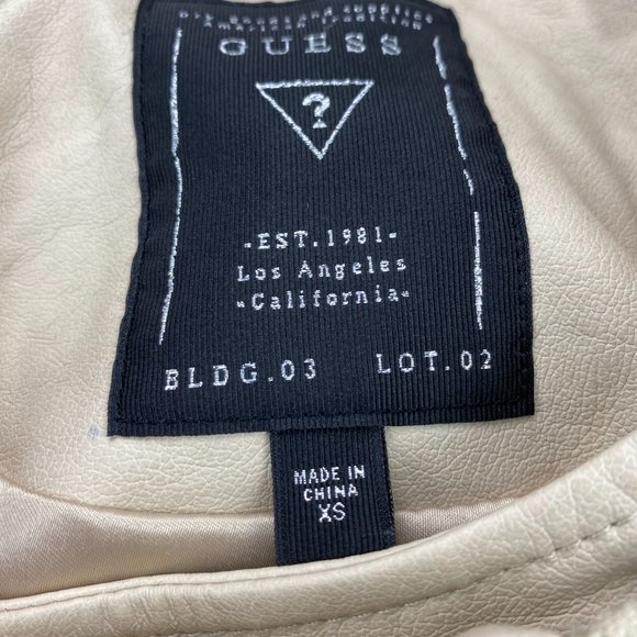 Guess Moto Jacket Women Extra Small XS Tan Full Zip Casual Biker 100% Polyester - Picture 4 of 16